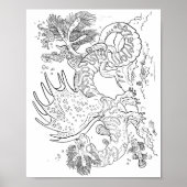 Salamandarin Zee Dragon Line Art Kleur uw eigen Poster (Voorkant)