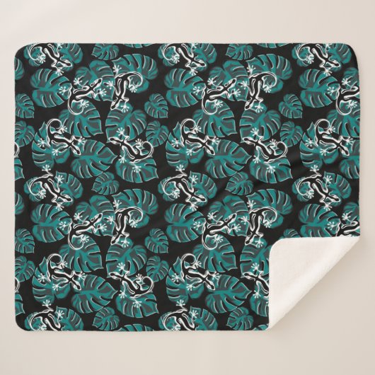 Salamander en Green Leaf Pattern Sherpa Deken (Voorkant (horizontaal))