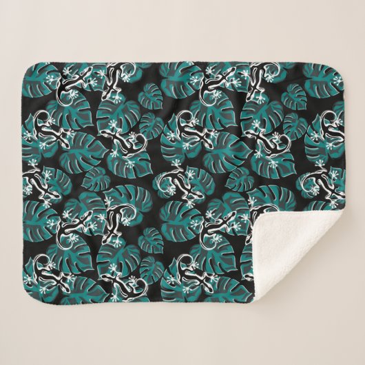 Salamander en Green Leaf Pattern Sherpa Deken (Voorkant (horizontaal))