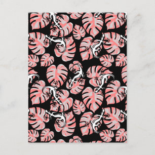 Salamander en roze bladeren die het patroon herhal briefkaart
