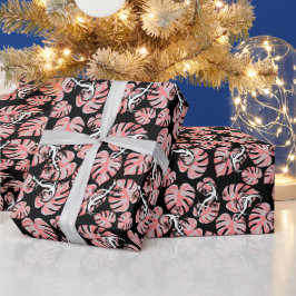 Salamander en roze bladeren die het patroon herhal cadeaupapier