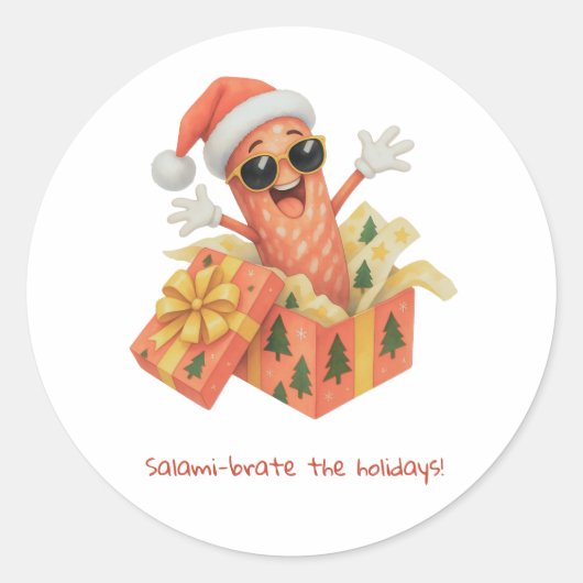 Salami-brate de feestdagen! ronde sticker (Voorkant)