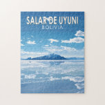 Salar de Uyuni Bolivia Reizen Kunst Vintage Legpuzzel<br><div class="desc">Salar de Uyuni in een vectorkunststijl. Salar de Uyuni,  te midden van de Andes in het zuidwesten van Bolivia,  is 's werelds grootste zoutvlakte.</div>