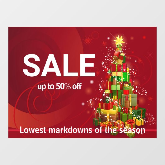 SALE kerstfeestdag thema in rode aangepaste tekst Raamsticker (Vel)