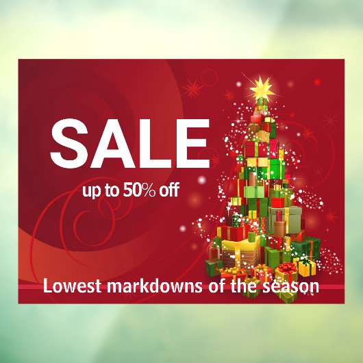 SALE kerstfeestdag thema in rode aangepaste tekst Raamsticker (Vel 3)