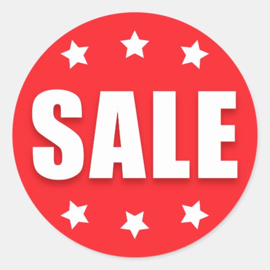 Sale retail stickers met sterretjes, rood en wit (Voorkant)