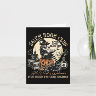 Salem Book Club Witch Cat Halloween Spooky Seizoen Kaart