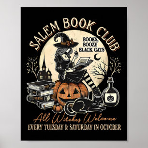 Salem Book Club Witch Cat Halloween Spooky Seizoen Poster