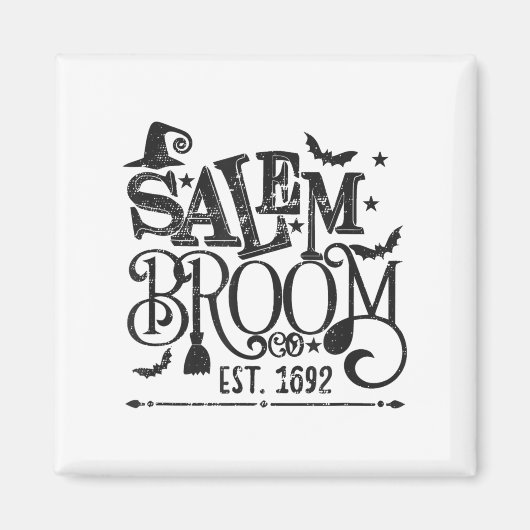 Salem Broom Co Est 1692 Grappig Halloween Heksenqu Magneet (Voorkant)
