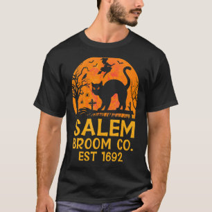 Salem Broom Co Heks Zwarte Kat Halloween Casual Co T-shirt