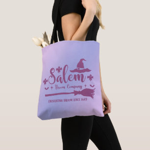 Salem Broom Company Blauw en Paarse Halloween Tote Bag