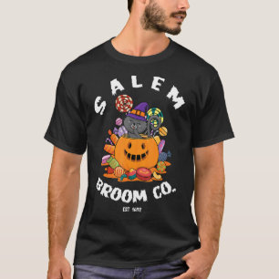Salem Broom Company  Halloween Zwarte Kat Heks Tee T-shirt