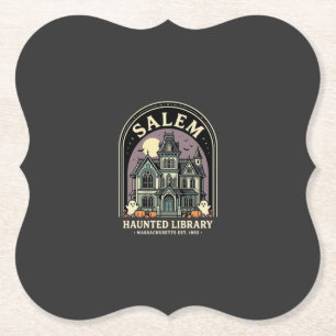 Salem Griezeld Bibliotheek Halloween Ontwerp_1 Kartonnen Onderzetters