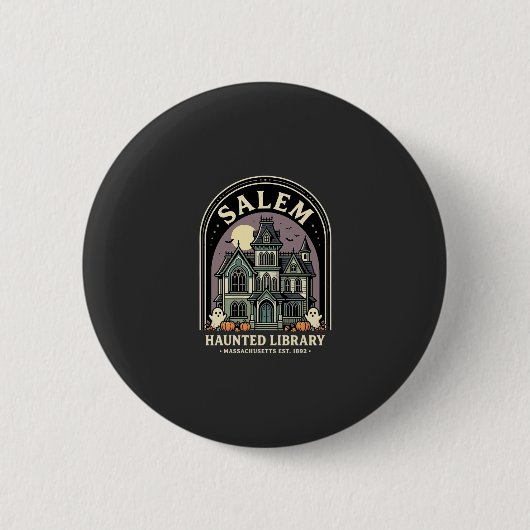 Salem Haunted Library Halloween-ontwerp_1 Ronde Button 5,7 Cm (Voorkant)
