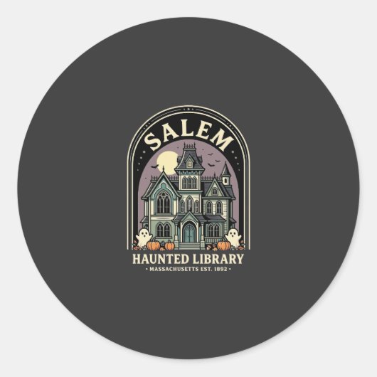 Salem Haunted Library Halloween-ontwerp_1 Ronde Sticker (Voorkant)