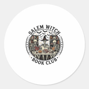 Salem Heksen Boek Club Vintage Skelet Halloween S Ronde Sticker