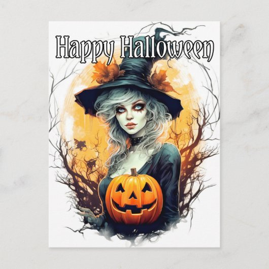 Salem Heksenillustratie - Happy Halloween Briefkaart (Voorkant)