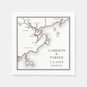 Salem MA Kaart Elegant Zwart-Wit Bruiloft Servet (Voorkant)