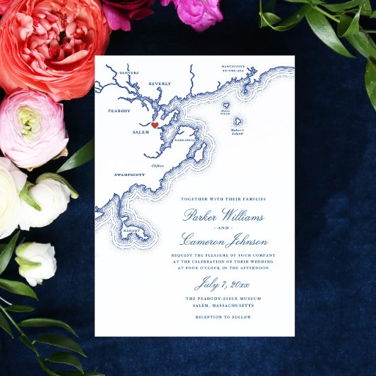 Salem MA North Shore Kaart Elegant Navy Wedding