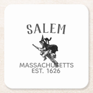 Salem Massachusetts halloween heks op bruin en kat Kartonnen Onderzetters