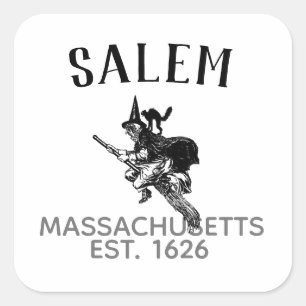 Salem Massachusetts halloween heks op bruin en kat Vierkante Sticker