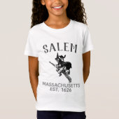 Salem Massachusetts heks op bruin met kat, meisjes T-shirt (Voorkant)