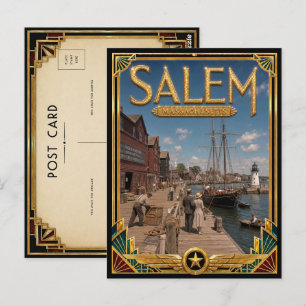 Salem Massachusetts Vintage Art Deco Gouden Tijdpe Briefkaart