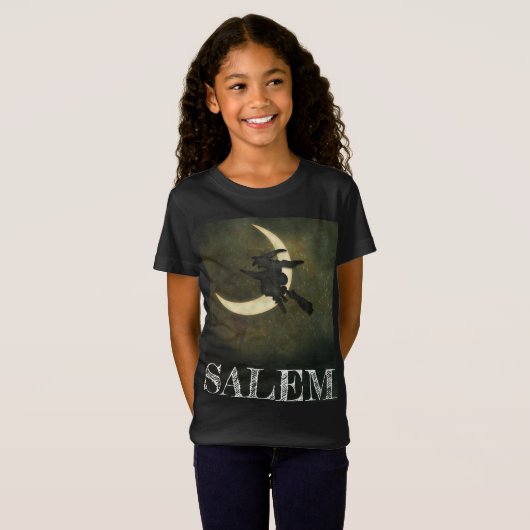 Salem Massachusetts Witch vliegt op t-shirt van be (Voorkant volledig)