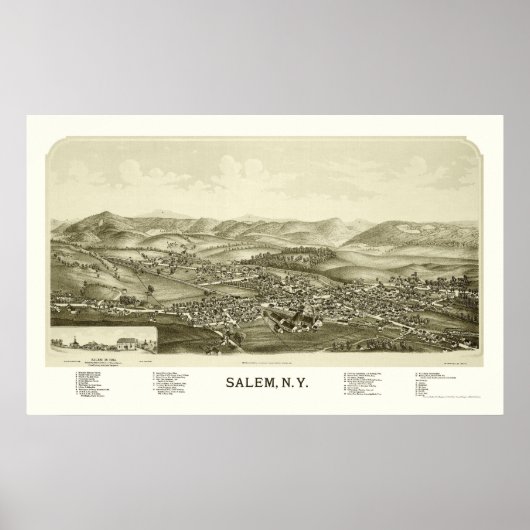 Salem, NY Panoramic Map - 1889 Poster (Voorkant)