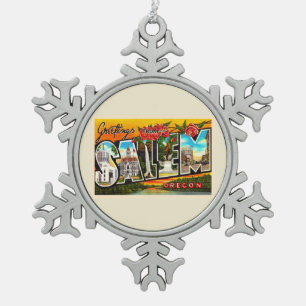 Salem Oregon of groot Briefkaart Tin Sneeuwvlok Ornament