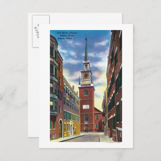 Salem Street Uitzicht van de Oude Noordelijke Kerk Briefkaart (Voorkant / Achterkant)