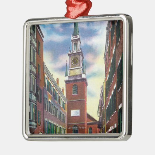 Salem Street Uitzicht van de oude Noordelijke Kerk Metalen Ornament (Links)