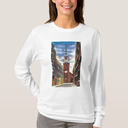 Salem Street Uitzicht van de oude Noordelijke Kerk T-shirt (Voorkant)