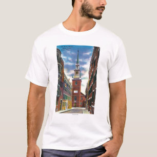 Salem Street Uitzicht van de oude Noordelijke Kerk T-shirt