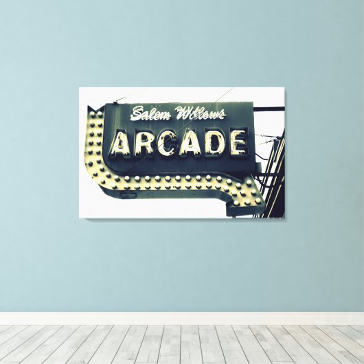 Salem Willows Arcade Neon Sign Canvas Print (Insitu (Houten vloer))