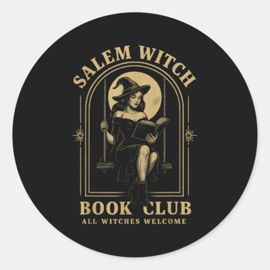 Salem Witch Book Club Bookish Halloween Full Moon Ronde Sticker (Voorkant)