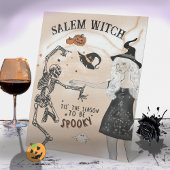 Salem Witch dansen met SKeleton Bar Sign Reclamebord Met Voetstuk