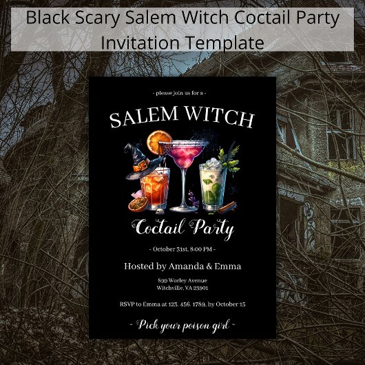 Salem Witch Enge Cocktail Party Black Halloween Kaart