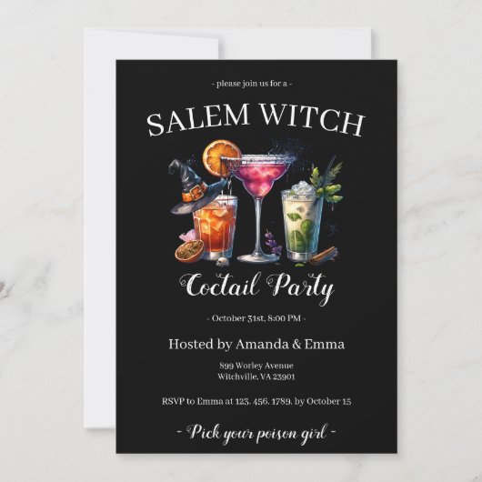 Salem Witch Enge Cocktail Party Black Halloween Kaart (Voorkant)