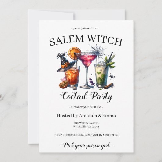 Salem Witch Enge Cocktail Party Halloween Kaart (Voorkant)