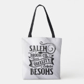 Salem's Broom Company Grijs Gestreept Halloween Tote Bag (Achterkant)