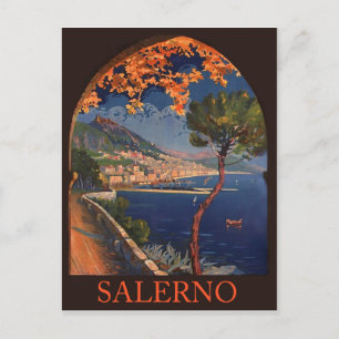 Salerno Stad, Italiaanse Riviera, Oude Reisreclame Briefkaart