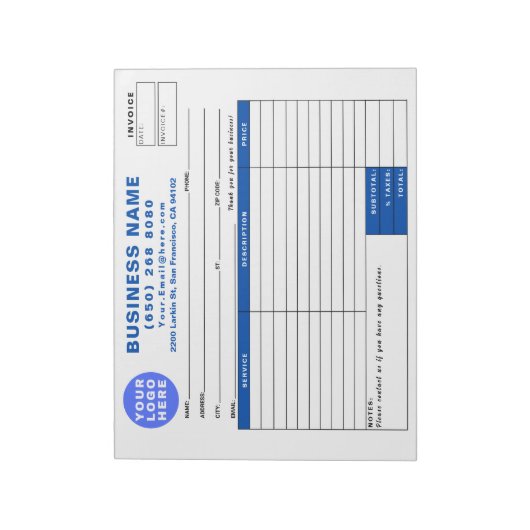 Sales Invoice Form Custom Printed with Your Info Notitieblok (Linkerzijde)