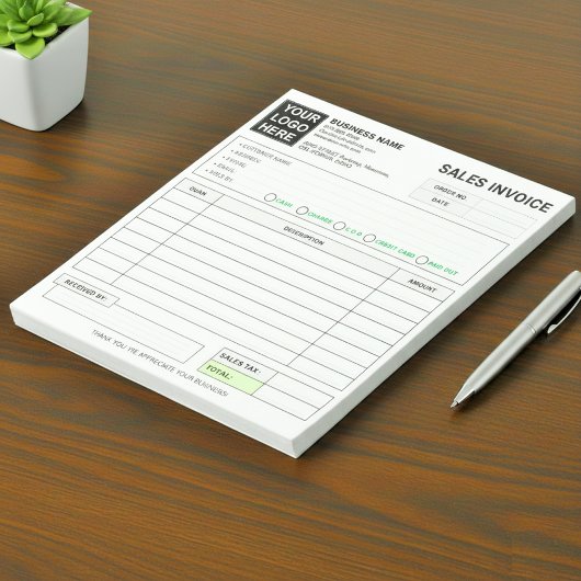 Sales Invoice Receipt | Company / Business Logo Notitieblok