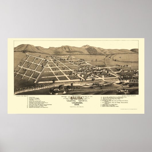 Salida, CO Panoramic Map - 1882 Poster (Voorkant)