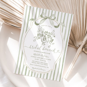 Salie Bloemen Strepen Bow Bruids Brunch Kaart