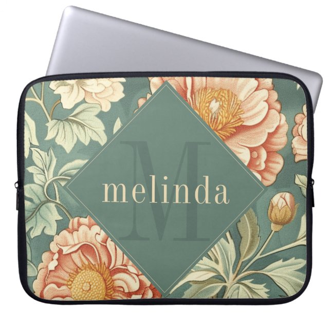  salie bloemschikker William Morris Monogram Laptop Sleeve (Voorkant)