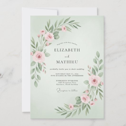 Salie Blush Botanische Bruiloft Kaart (Voorkant)