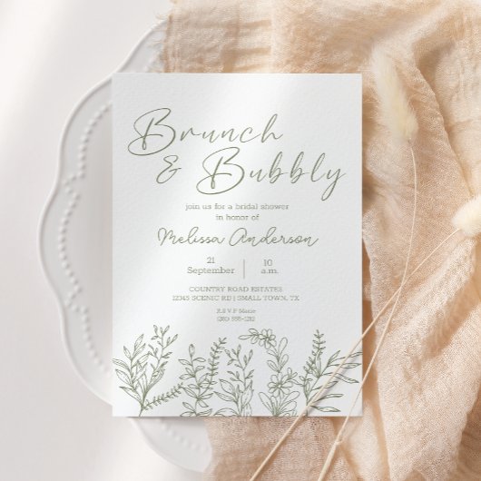 Salie Boho Bloemen Brunch Bruidsfeest Uitnodiging