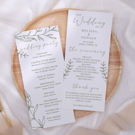 Salie Boho Bloemen Eenvoudig Huwelijksprogramma Programmakaart